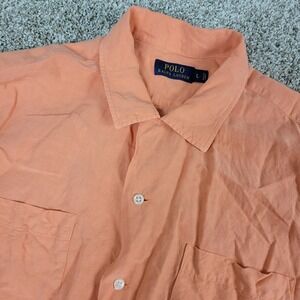 Polo Ralph Lauren Mens Large Solid Orange Button Up SS Linen Silk Workshirt